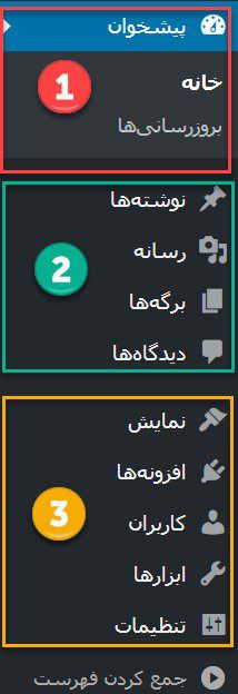 منو ادمین وردپرس