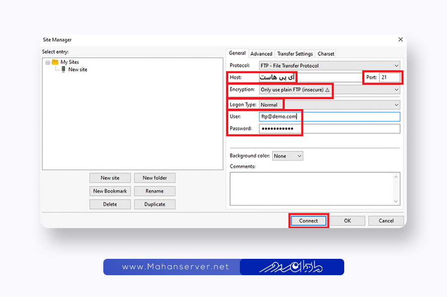 connect to ftp account using filezilla